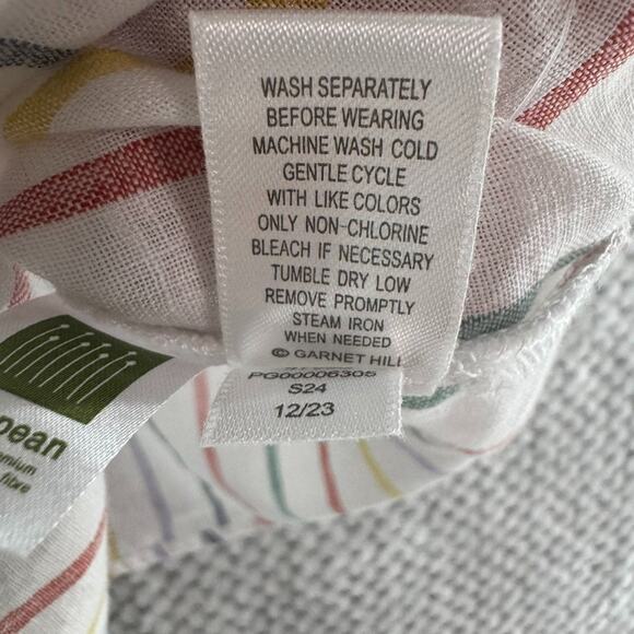 Garner Hill Top Women 14 White Striped Rainbow Linen Button Front Short Sleeve - Picture 12 of 12